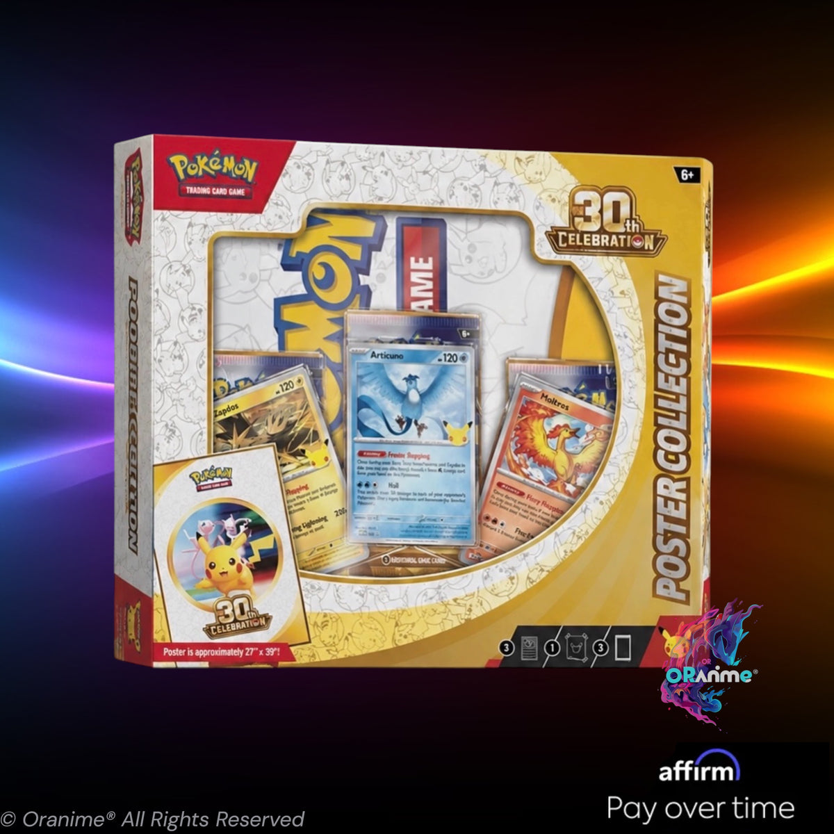 Pokémon TCG: 30th Celebration Poster Collection Articuno, Moltres and Zapdos. English, Factory Sealed, Official Pokémon TCG Product.
