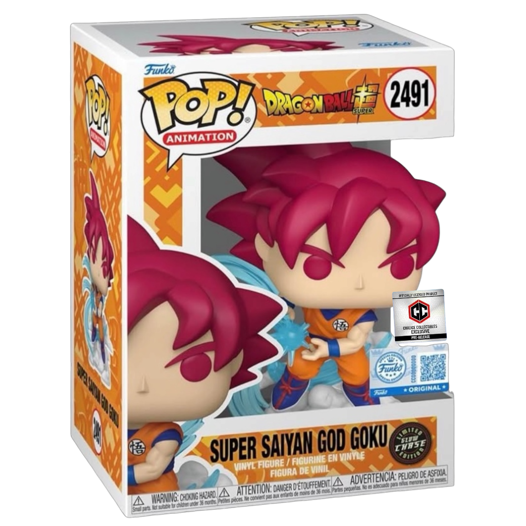 Funko Pop Dragon Ball Z Super Saiyan God Goku #2491 Chase Variant PR Sticker Chalice Exclusive *PRE-ORDER*