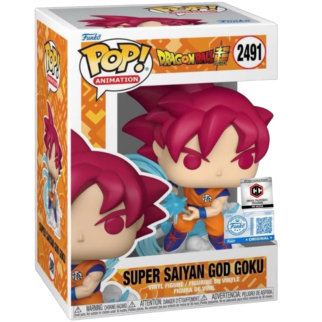 Funko Pop Dragon Ball Z Super Saiyan God Goku #2491 PR Sticker Chalice Exclusive *PRE-ORDER*