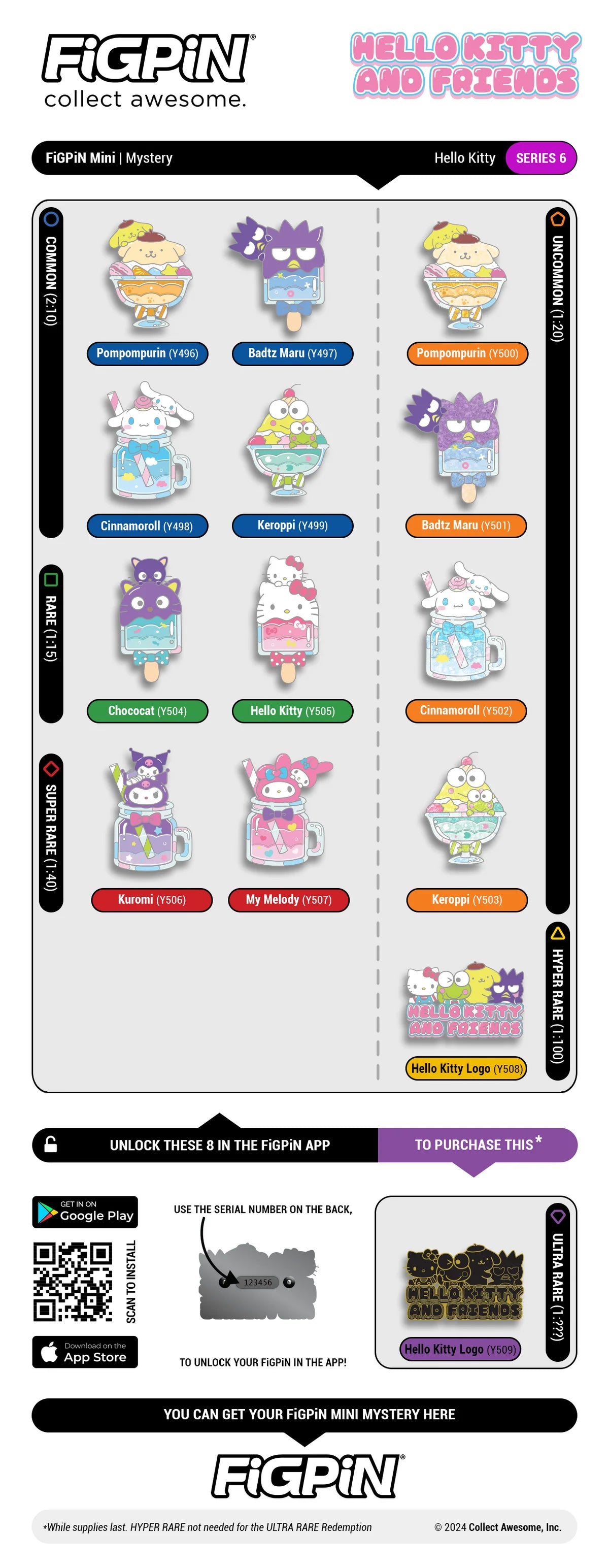 FiGPiN - Mystery Mini Pin Series 6 - Hello Kitty - Case of 10 Enamel Pin