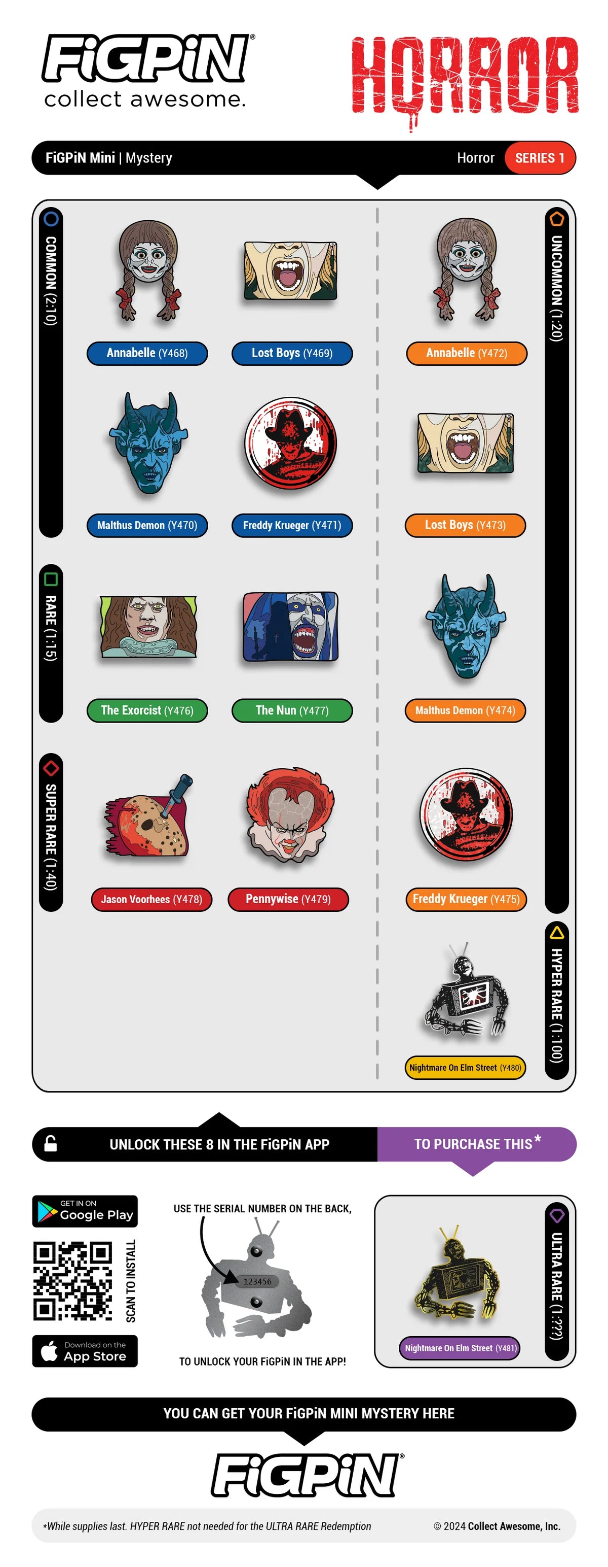 FiGPiN - Mystery Mini Pin Series 1 - Horror - Case of 10 Enamel Pin