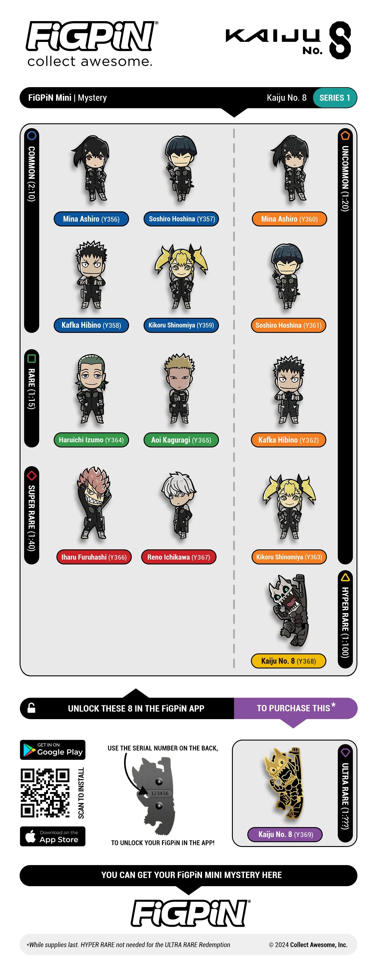 FiGPiN Mystery Mini Pin Series 1 Kaiju No 8 - 1 Blind Box Enamel Pin