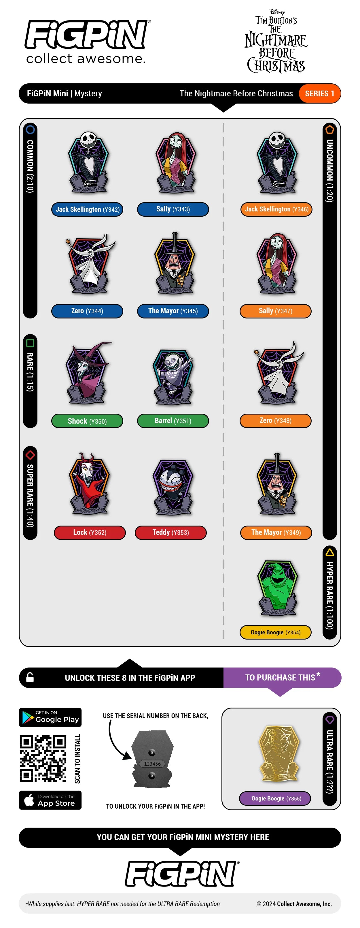 FiGPiN - Mystery Mini Pin Series 1 - Tim Burton’s The Nightmare Before Christmas - 1 Blind Box Enamel Pin