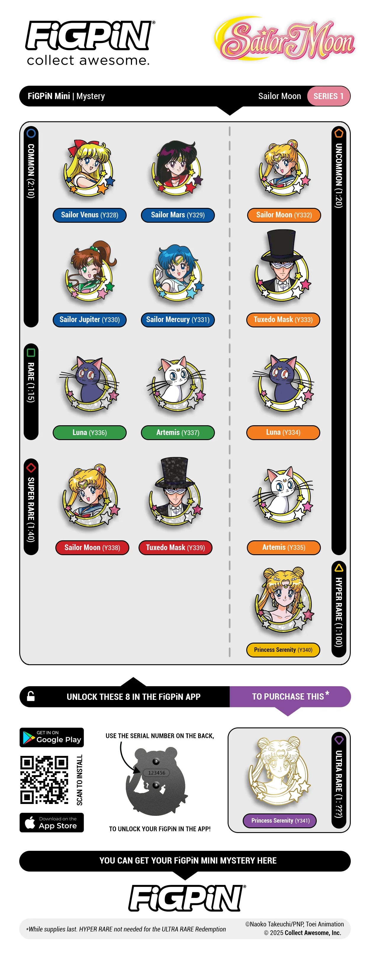 FiGPiN - Mystery Mini Pin Series 1 - Sailor Moon Case of 10 Enamel Pin