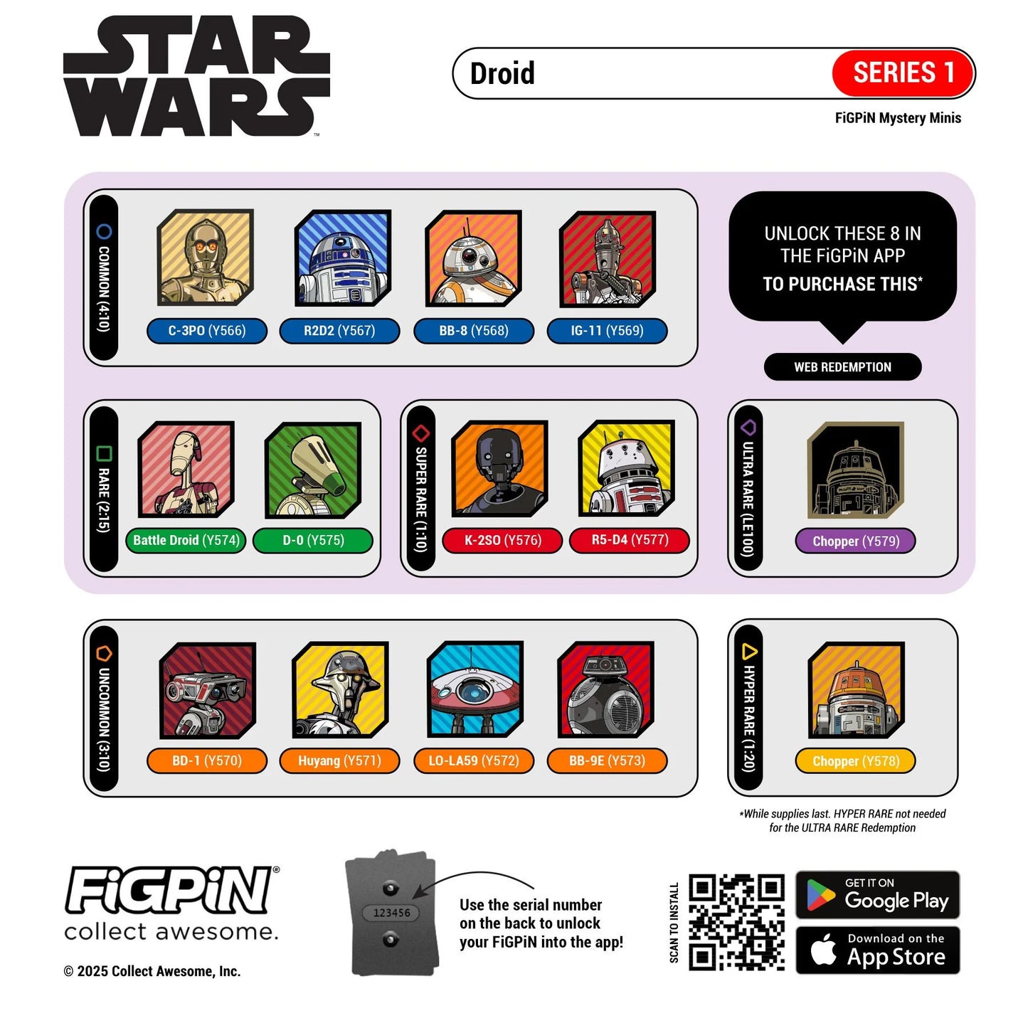 FiGPiN - Mystery Mini Pin Series 1 - Star Wars Droids - Case of 10 Enamel Pin