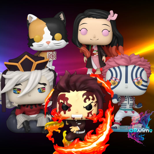 Funko Pop! Demon Slayer Bundle of 5 – Akaza, Doma, Tanjiro (Dancing Flash), Nezuko (No Muzzle) ,& Chachamaru *PRE-ORDER*