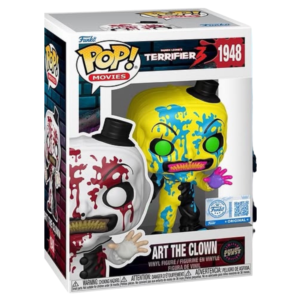 Funko Pop Terrifier 3 Art the Clown Bloody #1948 Black Light Chase Variant - Entertainment Earth Exclusive *PRE-ORDER*