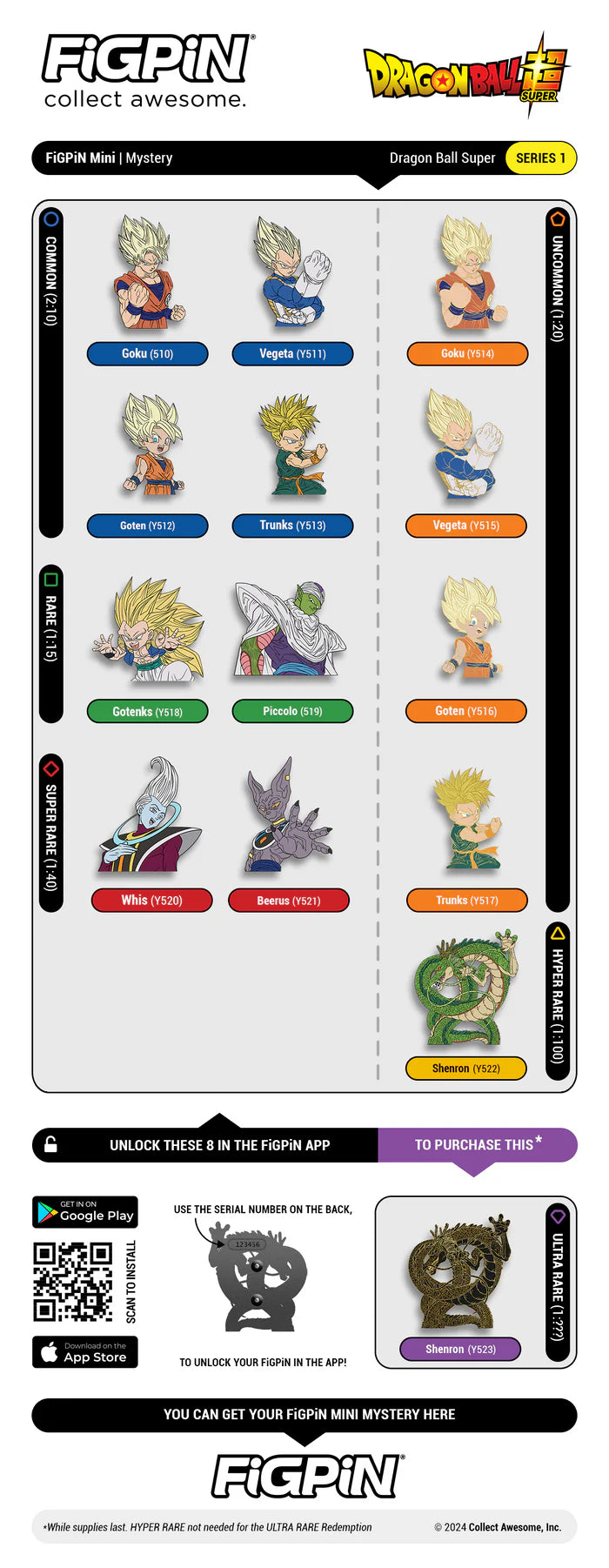 FiGPiN - Mystery Mini Pin Series 1 - Dragon Ball Super - Case of 10 Enamel Pin